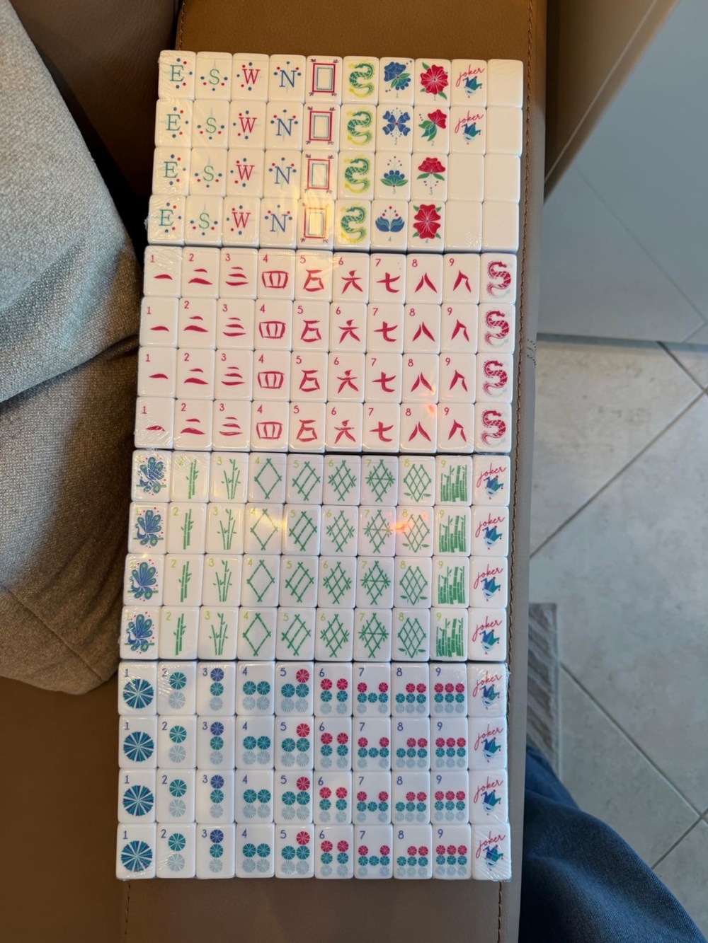 Mahjong Tile Set - White with Green, pink, and Blue Accents
